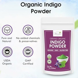 Polvo Índigo Orgánico | Tinte Para Cabello Índigo En Polvo | Ideal Para Cabello Negro Y Oscuro | Usda Orgánico | Polvo Índigo Para Cabello | Tinte Para Cabello Índigo 4 Onzas (Paquete De 1)