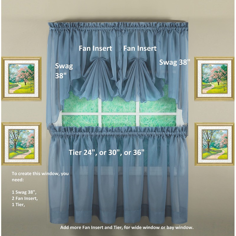 Today's Curtain Emelia Original Voile Fan Insert, Wedge Blue, 30"