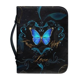 Flashideas Blue Butterfly Bible Cover for Women Fashion Bible Protector for Travel Bible Study Bag Church Library Outdoor Study Organizer Protective Scripture Christian Church Worship