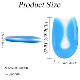 Elandy Silicon Gel U-Shaped Spur Cup Heel-Plantar Fasciitis Cushion Remission Correction U-Shaped Heel Pad M