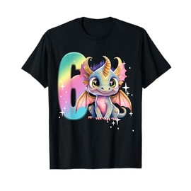 6th Birthday Shirt Dragon Party Rainbow Girl Dragon Cute Six T-Shirt