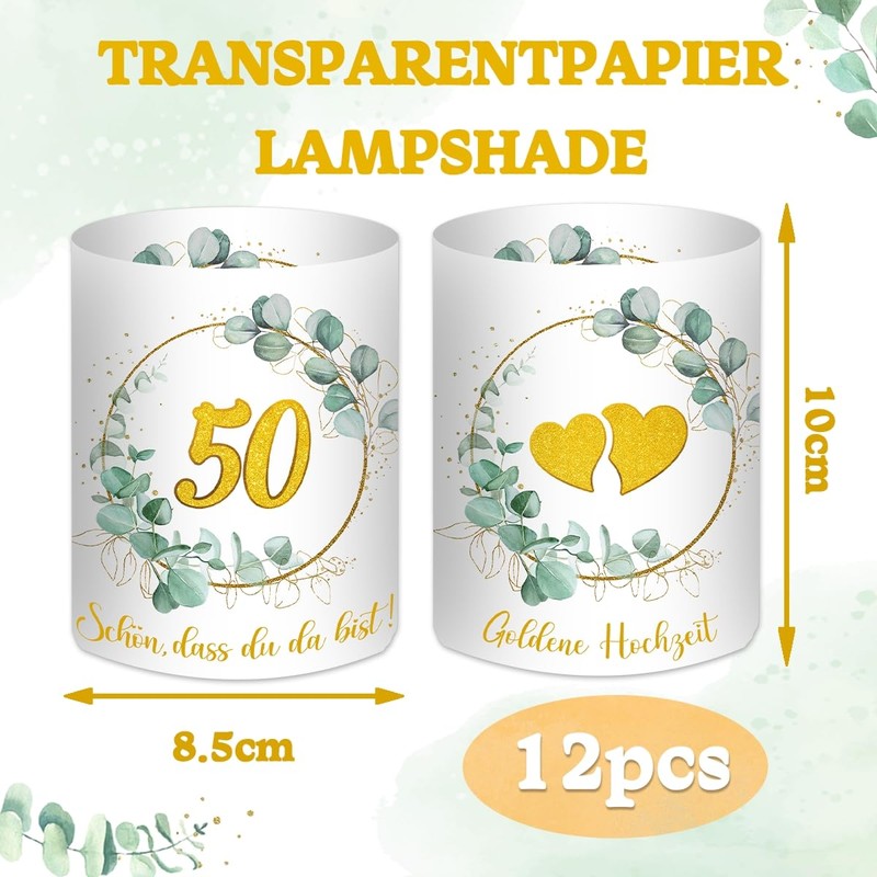 12 Lanterns, Table Decoration, Golden Wedding Anniversary Decoration, Eucalyptus Green,
