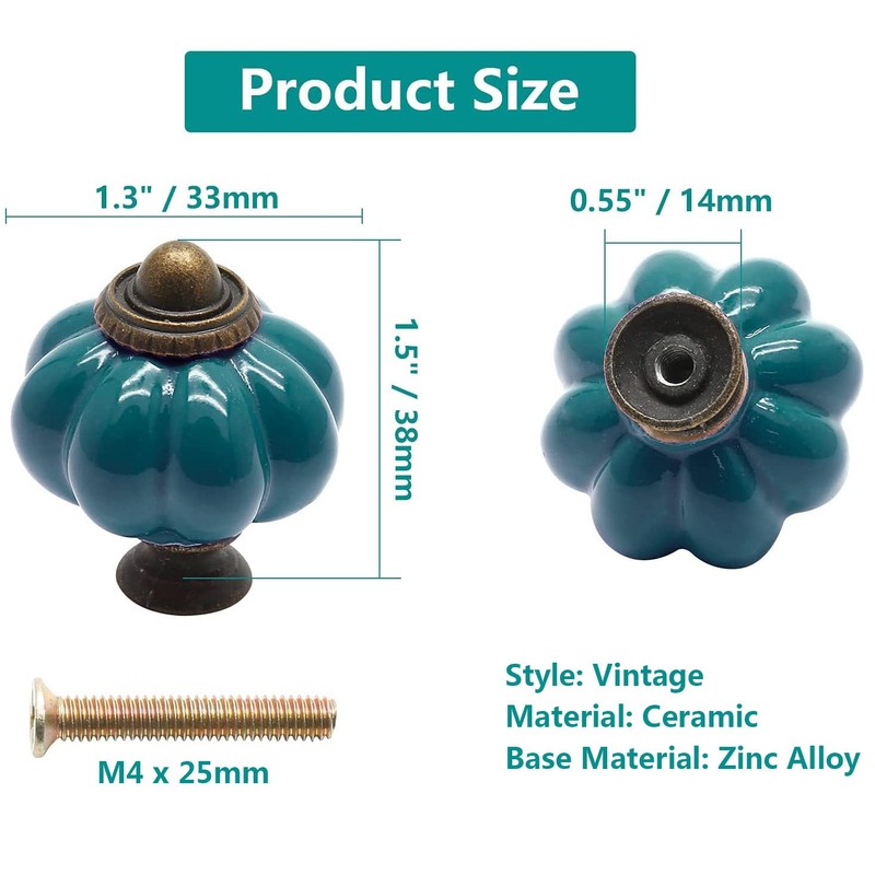 Cjueiom 12 Pack Ceramic Door Knobs Teal Drawer Knobs, Pumpkin