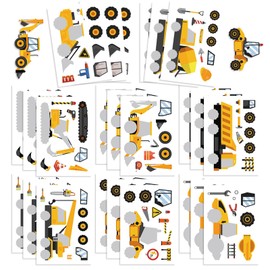 24 Sheets Make a Face Engineering Vehicle Stickers Make Your Own Stickers for Kids,Kawaii Waterproof Excavator,Mixer Truck,Crane Stickers for Kids Party Favors Christmas Gifts for Kis and Teens(M Car)