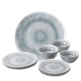 Brunner Camping Crockery Set Melamine 2-4 People | 12 Pieces - Plates & Bowls | Midday Pearl - For Motorhome, Caravan & Boat - Shatterproof, Lightweight & Non-Slip
