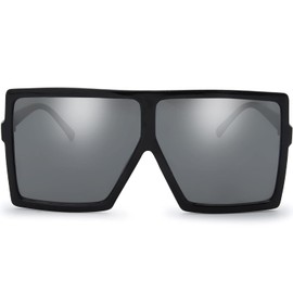 The Fresh Large Oversized Fashion Square Flat Top Sunglasses with Gift Box (1-Black, Grey)