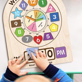 Mondily Interactive Learning Sorting Clock for Kids Telling Time Fraction Teaching for Toddler