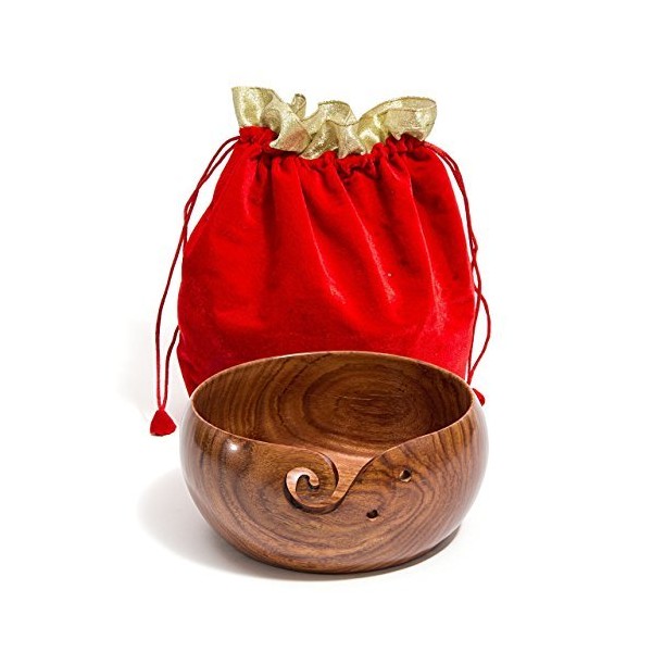 Hagestad Wooden Yarn Bowl for Knitting and Crocheting. Travel Pouch