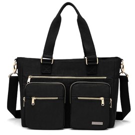 La Packmore Water Repellent Nylon Shoulder Bag Handbag Laptop Bag Teacher Nurse Tote Briefcase Clinical Bag (14-Inch, Noir)