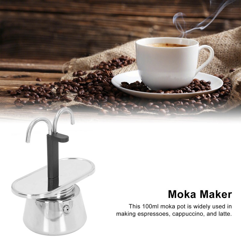 Moka Pot 100ml Dual Pipe Stainless Steel Durable Food Grade
