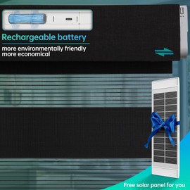 Motorized Zebra Blinds, Solar Powered Dual Layer Automatic Shades with Remote Control, Rechargeable Smart Blinds Horizontal Wireless Electric Shades for Windows, Custom Size, Black，20 x 72