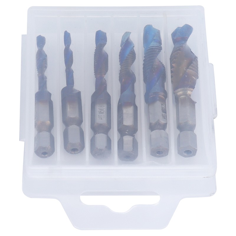 6pcs Spiral Tap Drill Bit Set Blue Plating Coating Hex