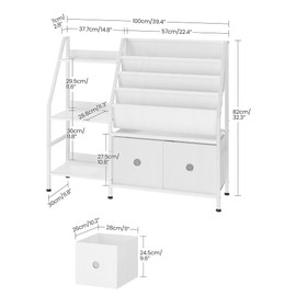 CHOEZON 39.4" Kids Bookshelf, 4-Tier Sling Bookshelf for Kids Room, Kids Book Shelf with 3-Tier Toy Storage Shelf and 2 Drawers, Toddler Bookshelf for Nursery, Classroom, White TCW10WB