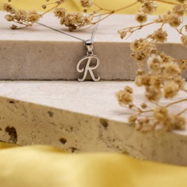 Tuscany Silver Rhodium Plated 0.004 ct Diamond Initial R Pendant on Curb Chain of 46 cm/18-inch
