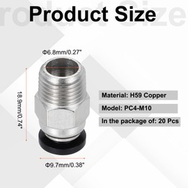 MECCANIXITY 20 Pcs Pneumatic Fitting, PC4-M10 Push to Connect Pneumatic Tube Fittings, Straight Through Fitting for 3D Printer, 2x4mm Tubes, Black