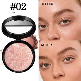 Baked Foundation For Mature Skin, Brighten Color Correcting Powder Foundation Full Coverage for Face, Lasting Oil-control Shimmer Natural Smooth Makeup, Cover Fine Lines, Blemishes (Fair)