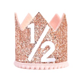 Cunegra Half Birthday Party Crown Glitter Crown Pink 6 Months Hats for Little Princess Birthday Party Photo Props with Elastic Band for Boys Girls