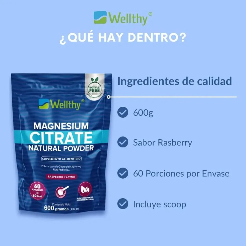 Wellthy Citrato De Magnesio Polvo Frambuesa 600g