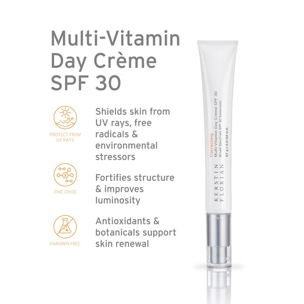 Kerstin Florian Multi-Vitamin Day Crème SPF 30, Daily Facial Moisturizer with Natural Zinc Oxide, Sunscreen with UVA and UVB Protection, Free From Parabens, Oil & Chemicals (2 oz)