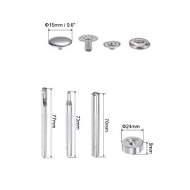 sourcing map 12 Sets Snap Fasteners Kit 3/5 Inch 15mm Metal Press Studs Buttons Tool with 4 Setter Tools & Storage Box for Clothing Leather Sewing, Silver Tone