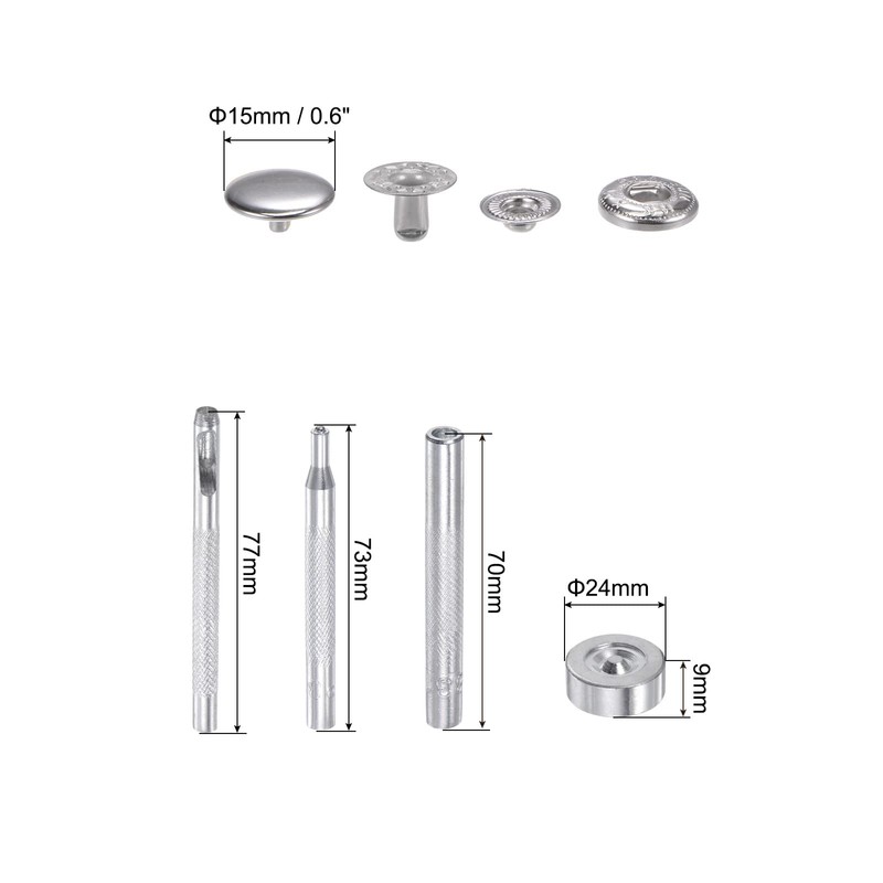 sourcing map 12 Sets Snap Fasteners Kit 3/5 Inch 15mm