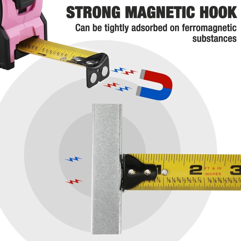 WORKPRO 25FT Pink Tape Measure 1/8 Fractions Easy Read Measuring
