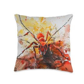 Watercolor Fire Ant Lover Throw Pillow