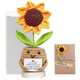 Ausugar Inspirational Gifts for Women, Crochet Positive Sunflower Dolls with Wooden Base Emotional Support Plants, Unique Birthday Gifts for Women, Teacher, Coworkers, Mom Best Friends (Sunflower-A)