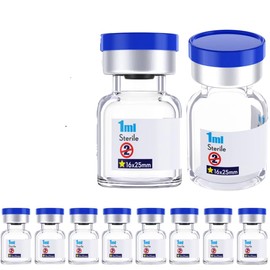 Biocomma 1ml 10pcs Sterile Empty Vial with Plastic Aluminum Flip Off Caps，Penicillin Bottle 13mm Crimp Top Sterile Transparent Borosilicate Lab Sample Vial (Transparent)