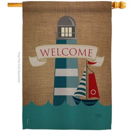 Breeze Decor H107046-BO Lighthouse & Sailboat Coastal Nautical Decorative Vertical House Flag, 28"x 40", Multi-Color