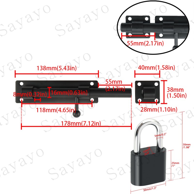 SAYAYO Slide Gate Latch Bolt Safety Door Lock with Padlock