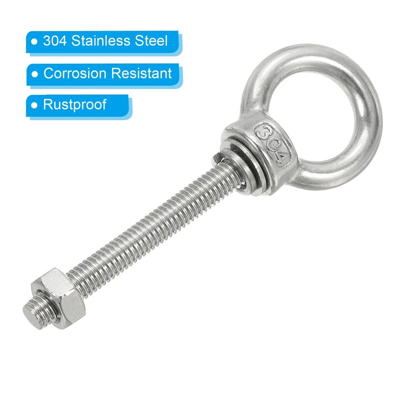 PATIKIL M6 x 50mm Lifting Shoulder Eye Bolts 304 Stainless