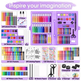2 Pack Art Kit, Vigorfun Drawing Painting Art Supplies for Kids Girls Boys Teens, Gifts Art Set Case Includes Oil Pastels, Crayons, Colored Pencils, Watercolor Cakes (Purple)