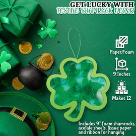 Fun Express - Tissue Paper and Acetate Shamrock Craft for St. Patrick's Day - Craft Kits - Hanging Decor Craft Kits - Tissue Paper Crafts - St. Patrick's Day - 12 Pieces