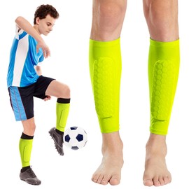 Ledeak Football Shin Pads, 1 Pair Lightweight Shin Pads, Football, Honeycomb Pads, Shin Guard with Non-Slip Sleeves, Elastic Shockproof Shin Pads for Men, Women (Green, M)