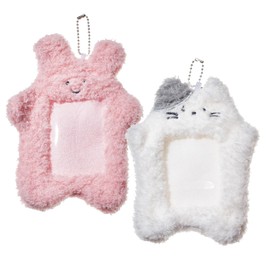 NICENEEDED 2PCS Photocard Holder Kawaii Cute Plush Holders Photocard Sleeves with Lanyards ID Bus Card Accessories