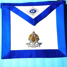Past Master Royal Blue Satin Blue  Lodge Apron Silver Bullion and Golden Sun