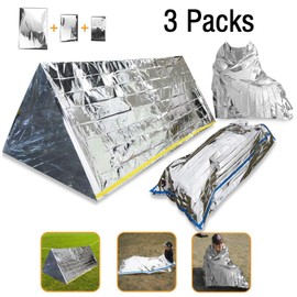 Wady 3-In-1 Emergency Survival Blanket Tent Sleeping Bag, Heat Reflective Waterproof Mylar Emergency Survival Thermal Shelter Tube Tent, Sleeping Bag, Blanket Survival Kits for Camping Hiking