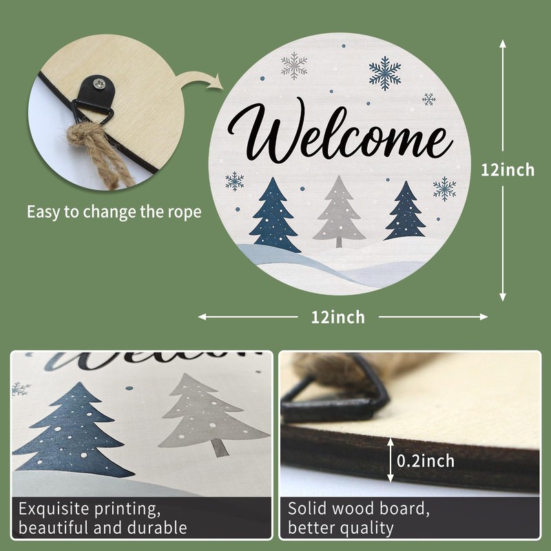 Winter Welcome Door Sign,Wooden Snowy Pine Tree Door Decor