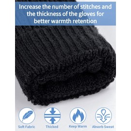 Kiiwah Convertible Winter Fingerless Gloves, Half Finger Mittens Flap Thermal Gloves Knitted Gloves for Women Men Skiing Cycling