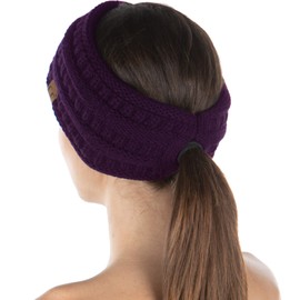 Funky Junque Exclusives Women's Cold Weather Headband, Fleece-Lined Knit Ear Warmer, Covers Ears, Ponytail Opening
