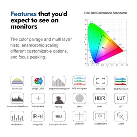 Desview P5II Camera Monitor, 5.5 inch Field Monitor 4K HDMI with 3D Lut Full HD 1920x1080 IPS Waveform VectorScope Peaking Focus 8V DC Input Output for DSLR Camera