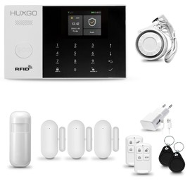 HUXGO® HXA005 Wireless Alarm System Set WiFi + GSM with Siren, Alarm System with Motion Sensor, 3 x Door Window Sensors, Remote Control, Motorhome Alarm System