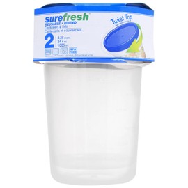 Sure Fresh 34-oz. Reusable Tall Plastic Containers with Lids, 2-ct. Packs, clear, SFRT34-2PK-BLUE
