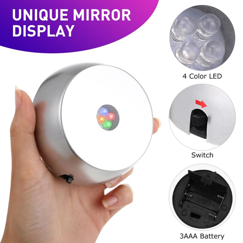 Uonlytech 4pcs Led Lighted Base for Glass Art Multicolor Round
