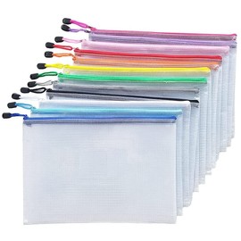 12PCS A4 Zipper File Bags, Waterproof Plastic Mesh Zipper Pouch Document Bag for Cosmetics Office Supplies Accessories, 12 Colors
