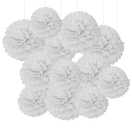 White Tissue Hanging Paper Pom Poms,Flower Ball Wedding Birthday Party Decoration （6Pcs 12in Pom Pom & 6Pcs 10in Pom Pom）