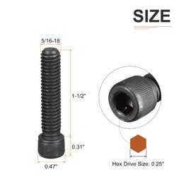 DTGN 5/16-18x1-1/2" (DxH) Hex Socket Screw - Pack of 10 - Suitable for Furniture Fixings - Full Thread 12.9 Carbon Steel Round Head Hex Screws - Black