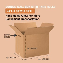 AVIDITI Double Wall 24" x 18" x 18" Cardboard Boxes with Hand Holes (10-Pack) | Large Corrugated Boxes for Shipping, Packaging, Moving, Storage Box for Home or Business, Strong Wholesale Bulk Boxes