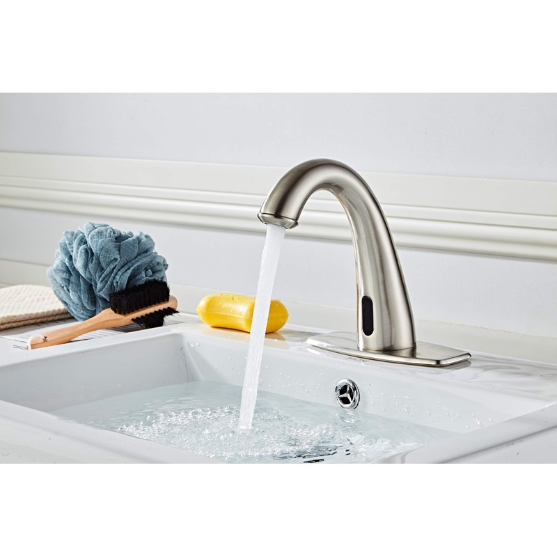 HHOOMMEE Commerical Automatic Touchless Bathroom Sink Faucet Brush Nickle Motion